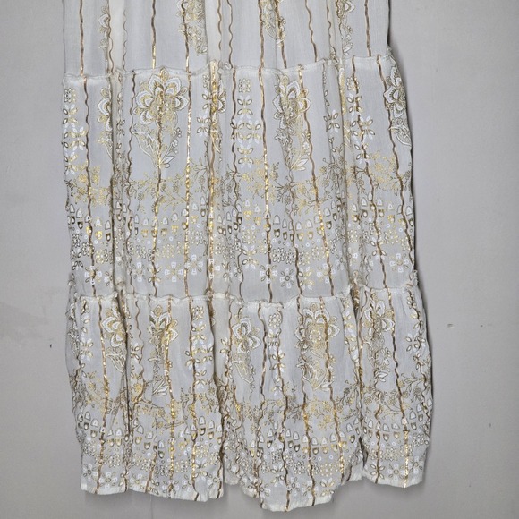 Anthropologie Me 2 Magic Floral Metallic Ivory Gold Tiered Maxi Dress 2X - Picture 3 of 10